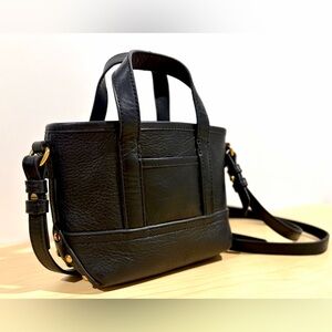 J.Crew Mini Montauk Leather Tote Black Crossbody Gold Hardware